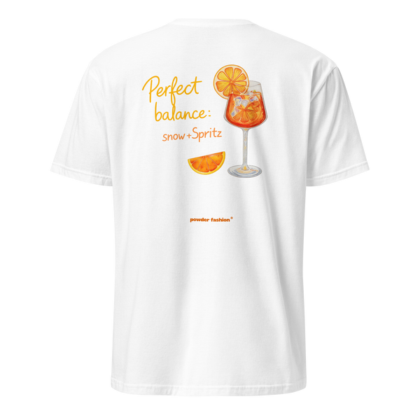 Perfect Balance Snow + Spritz T-Shirt in White, back print
