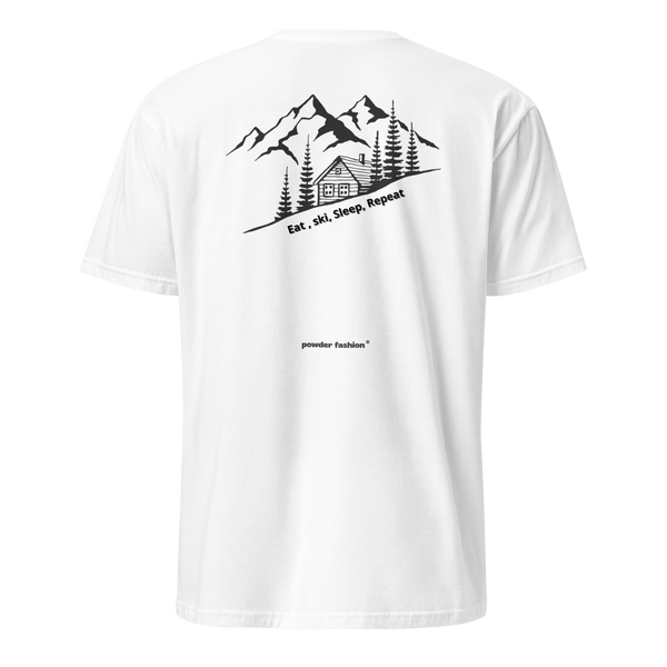 Eat • Ski • Sleep • Repeat T-Shirt in White, back print