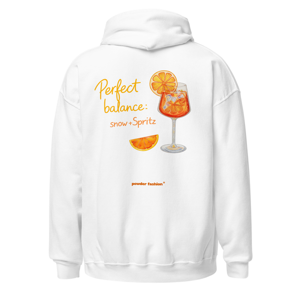 Perfect Balance Snow + Spritz Hoodie in White, back print