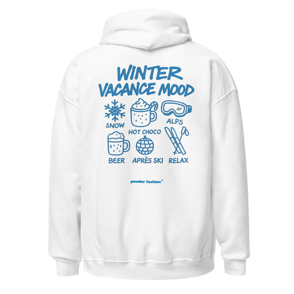 Winter Vacance Mood Hoodie in White, back print