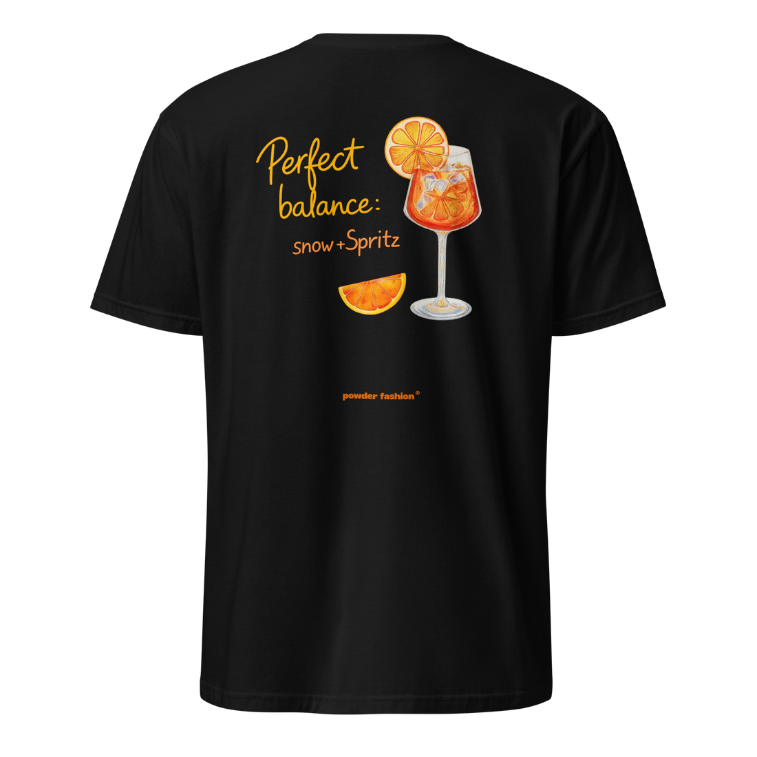 Perfect Balance Snow + Spritz T-Shirt in Black, back print