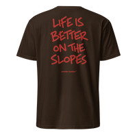 Life Is Better on the Slopes T-Shirt in Dark Chocolate, back print