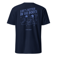 Life’s Better in Ski Boots T-Shirt in Navy, back print
