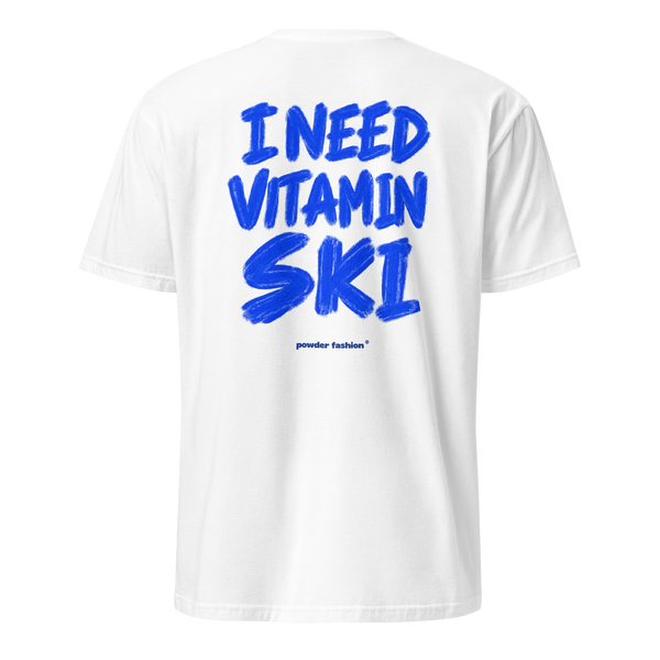 I Need Vitamin Ski T-Shirt in White, back print