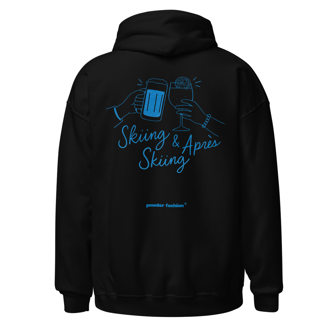 Skiing & Après Skiing Hoodie in Black, back print