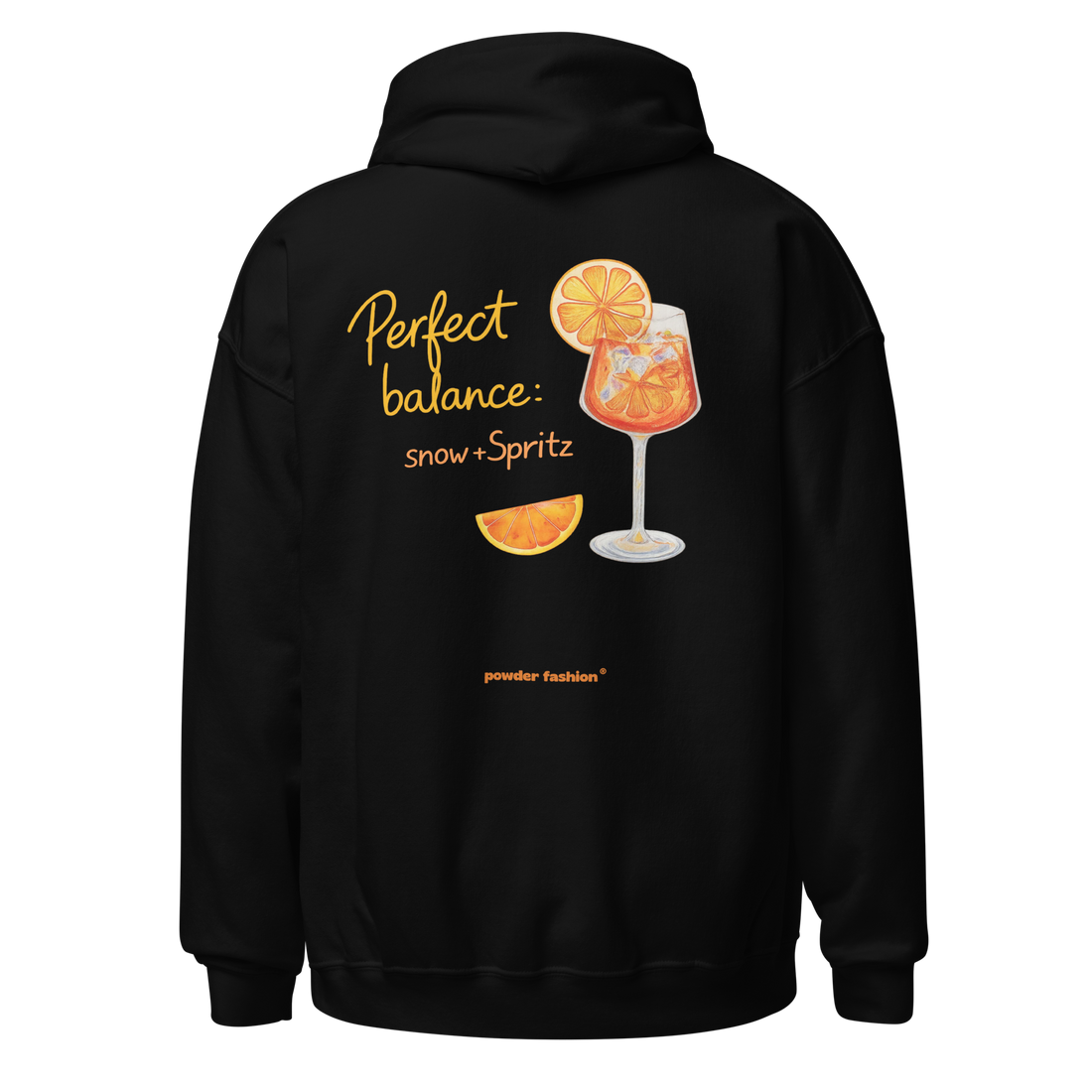 Perfect Balance Snow + Spritz Hoodie in Black, back print