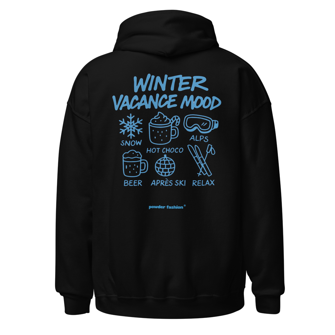 Winter Vacance Mood Hoodie in Black, back print