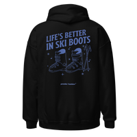 Life’s Better in Ski Boots Hoodie in Black, back print