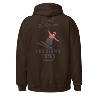 Don’t Follow Me I Do Stupid Things Hoodie in Dark Chocolate, back print