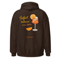 Perfect Balance Snow + Spritz Hoodie in Dark Chocolate, back print
