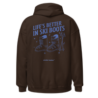 Life’s Better in Ski Boots Hoodie in Dark Chocolate, back print