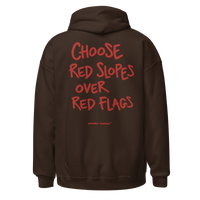 Choose Red Slopes Over Red Flags Hoodie in Dark Chocolate, back print