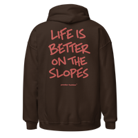 Life Is Better on the Slopes Hoodie in Dark Chocolate, back print