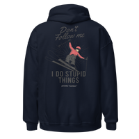 Don’t Follow Me I Do Stupid Things Hoodie in Navy, back print
