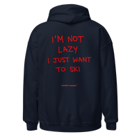 I’m Not Lazy I Just Want to Ski Hoodie in Navy, back print