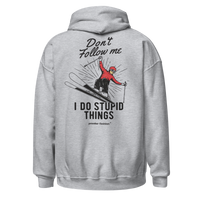 Don’t Follow Me I Do Stupid Things Hoodie in Sport Grey, back print