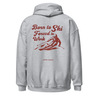 Born to Ski Forced to Work Hoodie in Sport Grey, back print