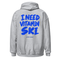I Need Vitamin Ski Hoodie in Sport Grey, back print