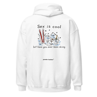 Sex Is Cool But Have You Ever Been Skiing Hoodie in White, back print