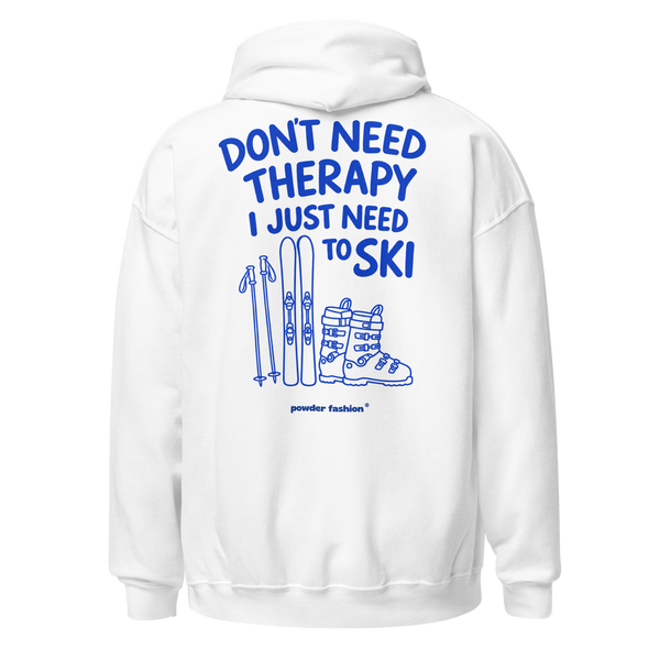 Don’t Need Therapy Ski Gear Hoodie in White, back print