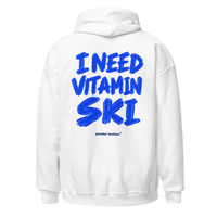I Need Vitamin Ski Hoodie in White, back print